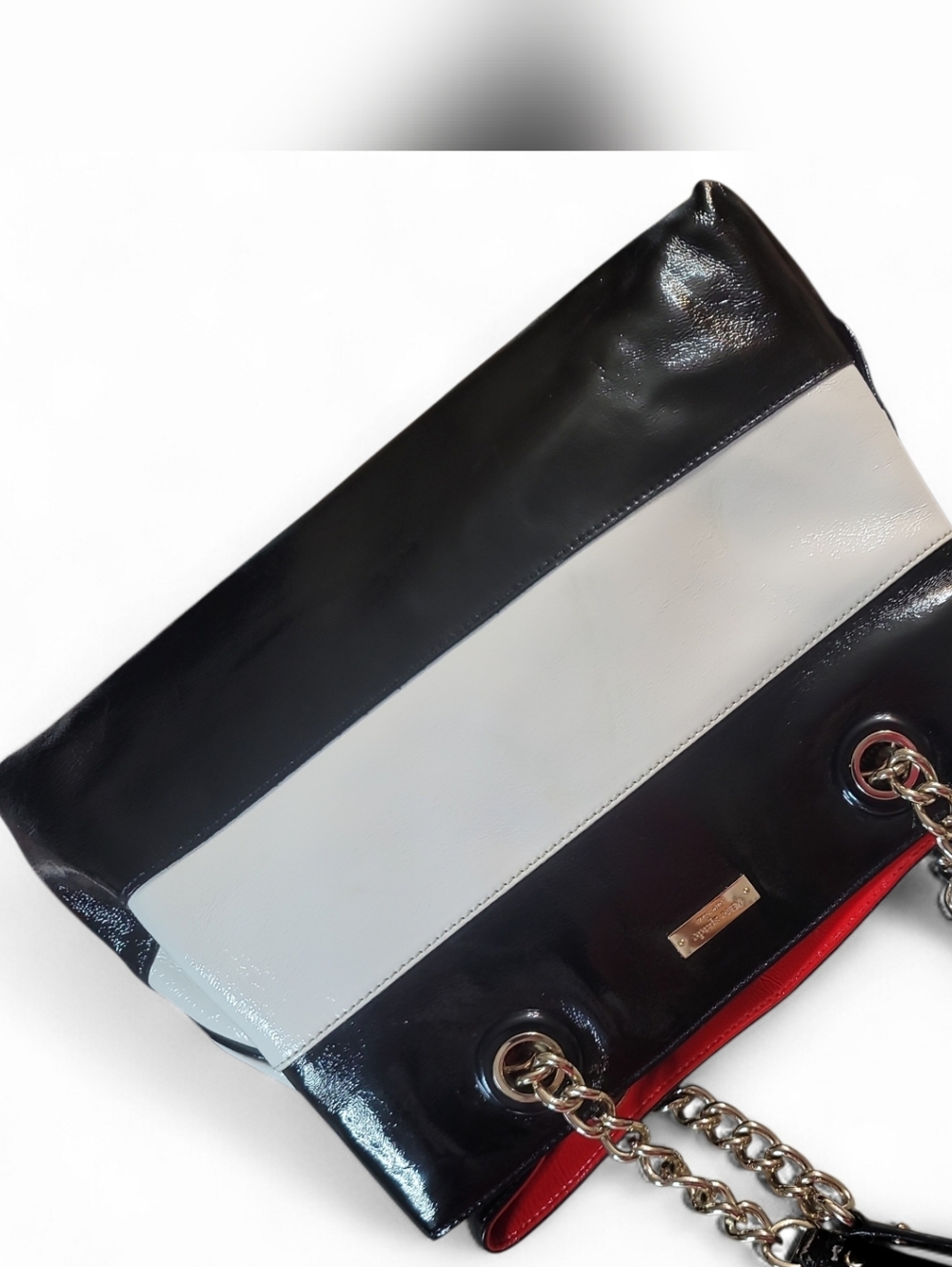 Kate Spade Black, White & Red w/Polka Dot Interior Patent Leather Shoulder Tote - Picture 10 of 15
